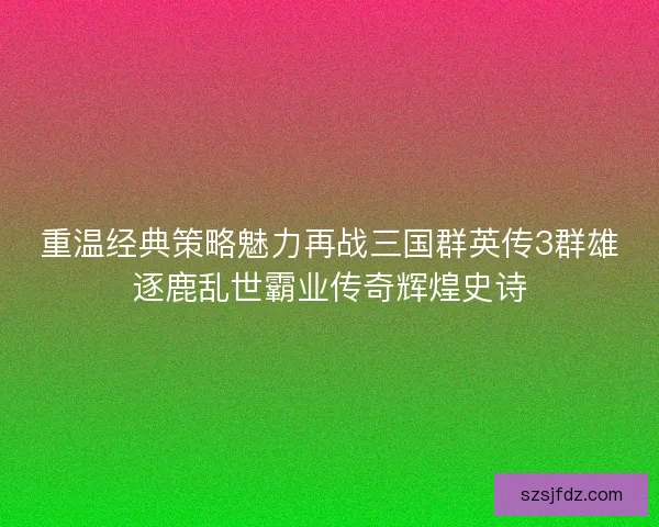 重温经典策略魅力再战三国群英传3群雄逐鹿乱世霸业传奇辉煌史诗
